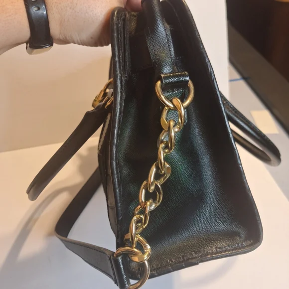 Michael Kors  Mixed Media Haircalf Black Leather Shoulder Bag with Gold Details - Picture 7 of 14